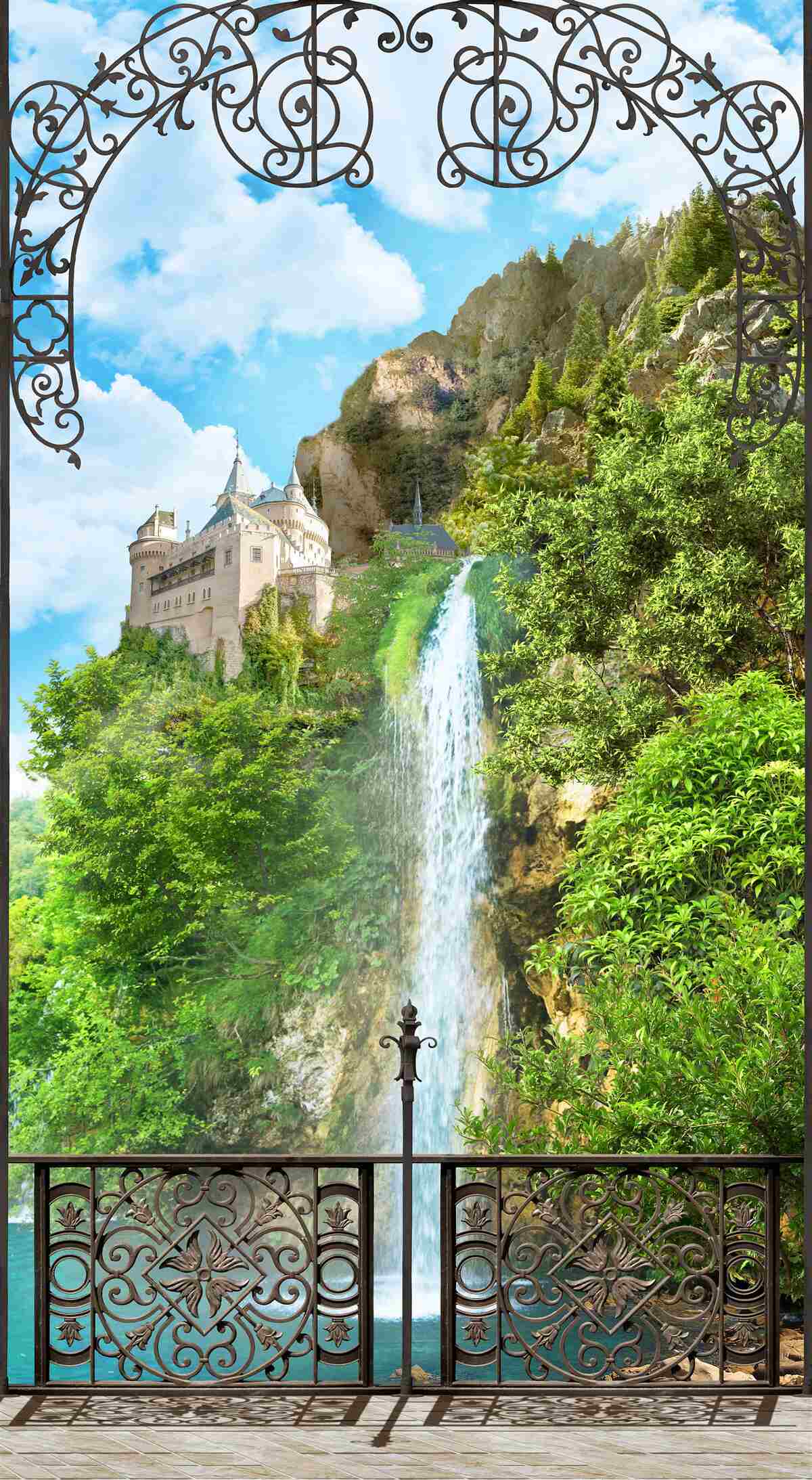 Fototapeta úzky vodopád tečúci dole