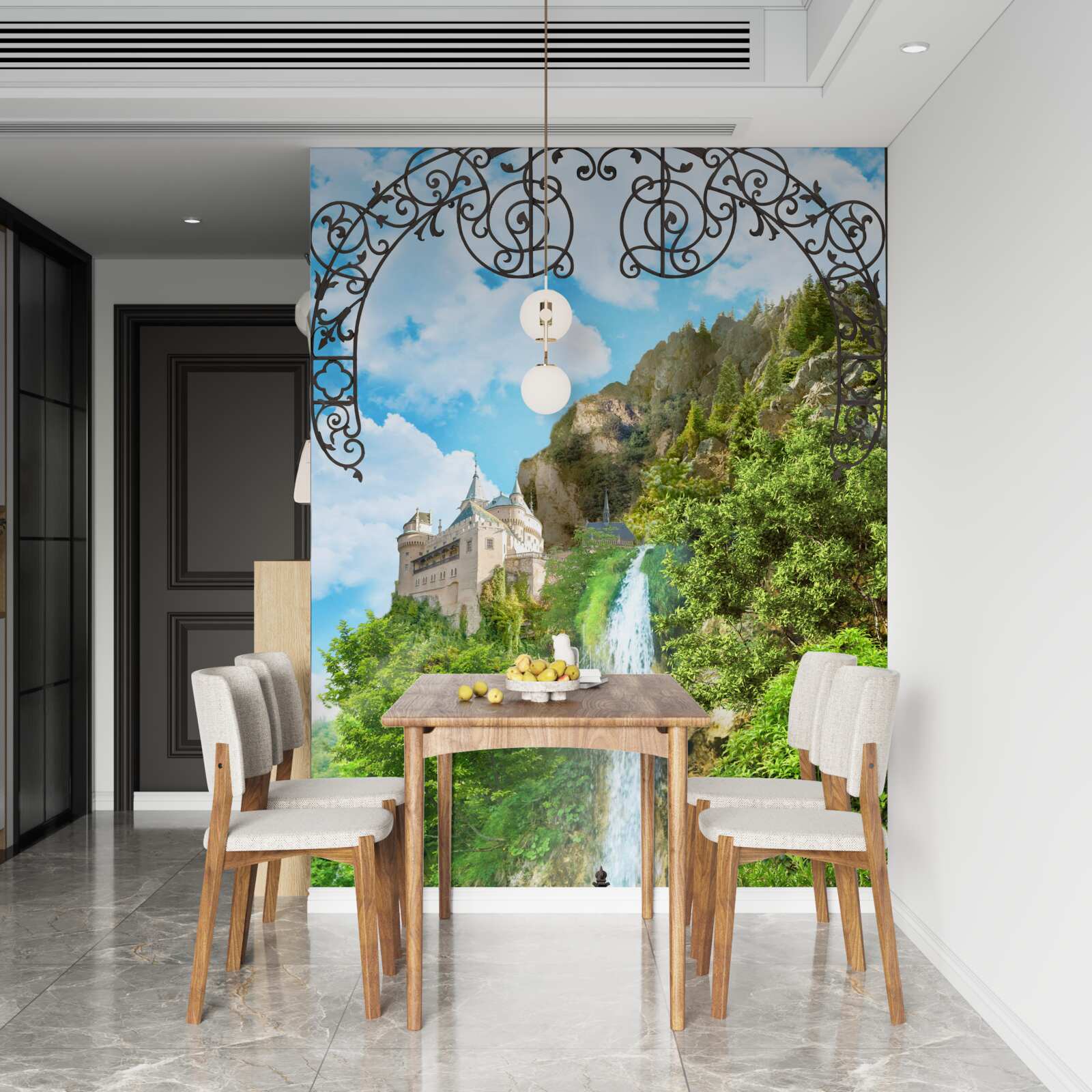 Fototapeta úzky vodopád tečúci dole