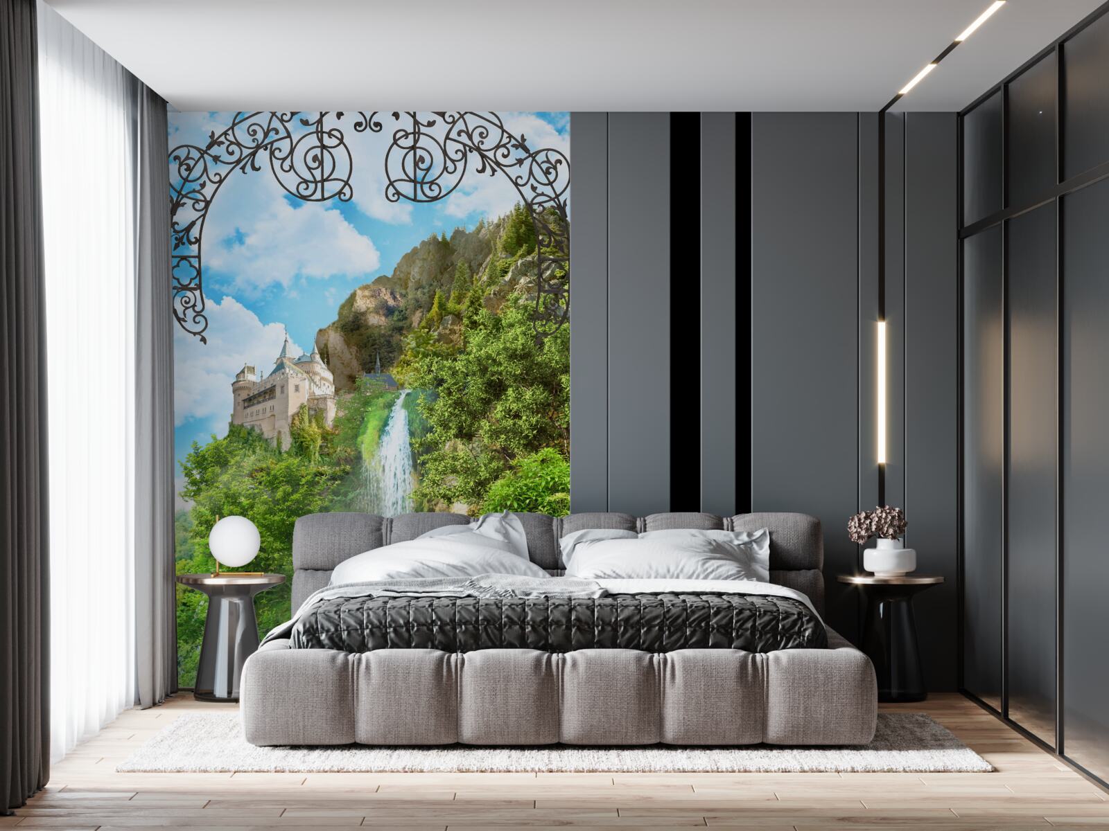 Fototapeta úzky vodopád tečúci dole