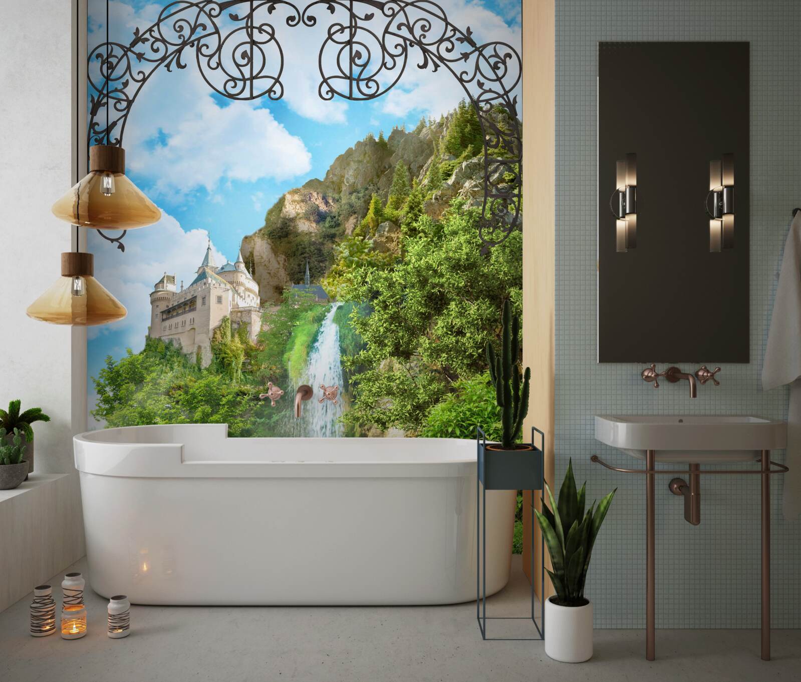 Fototapeta úzky vodopád tečúci dole