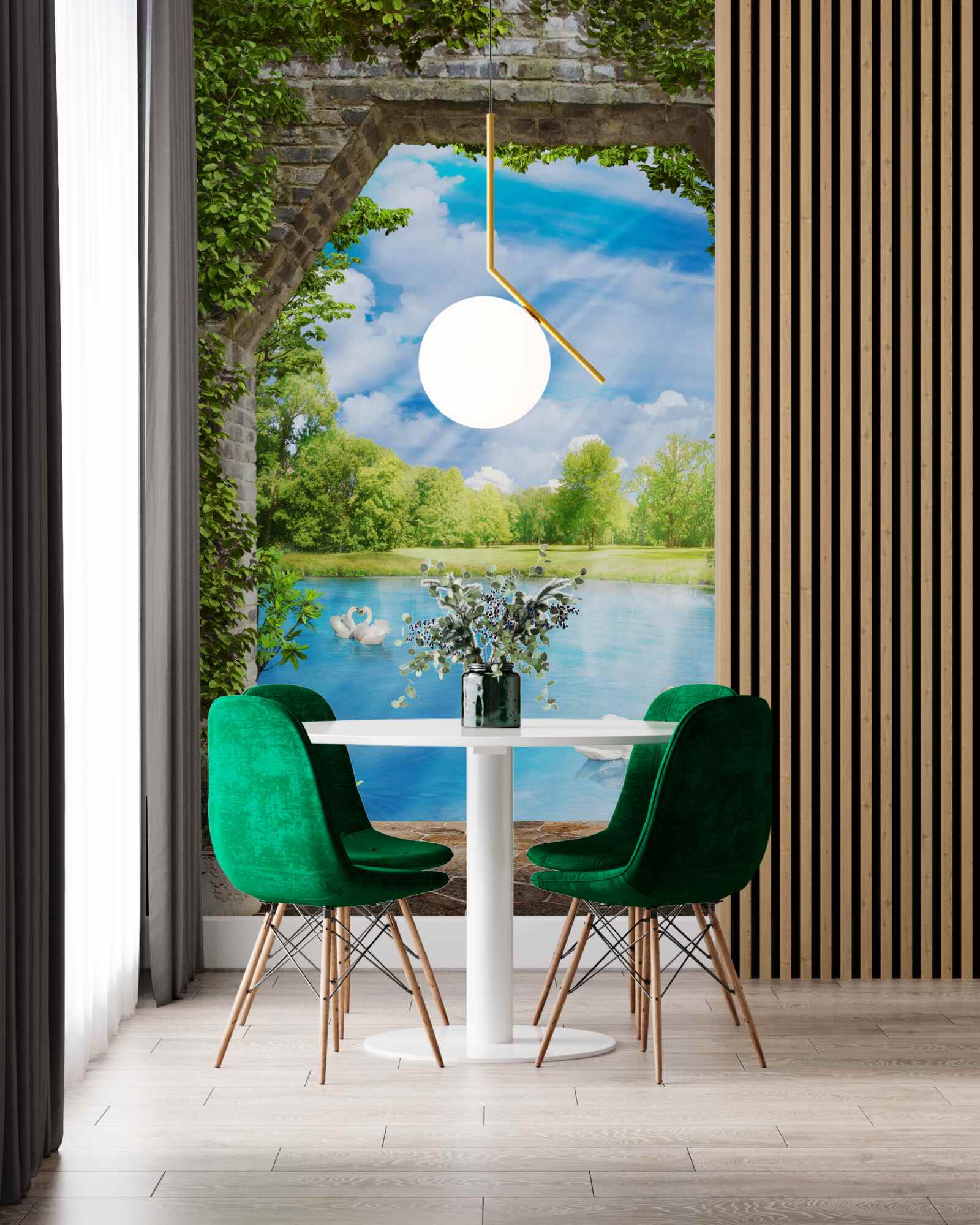 Fototapeta labute s bielym perím plávajú na jazere