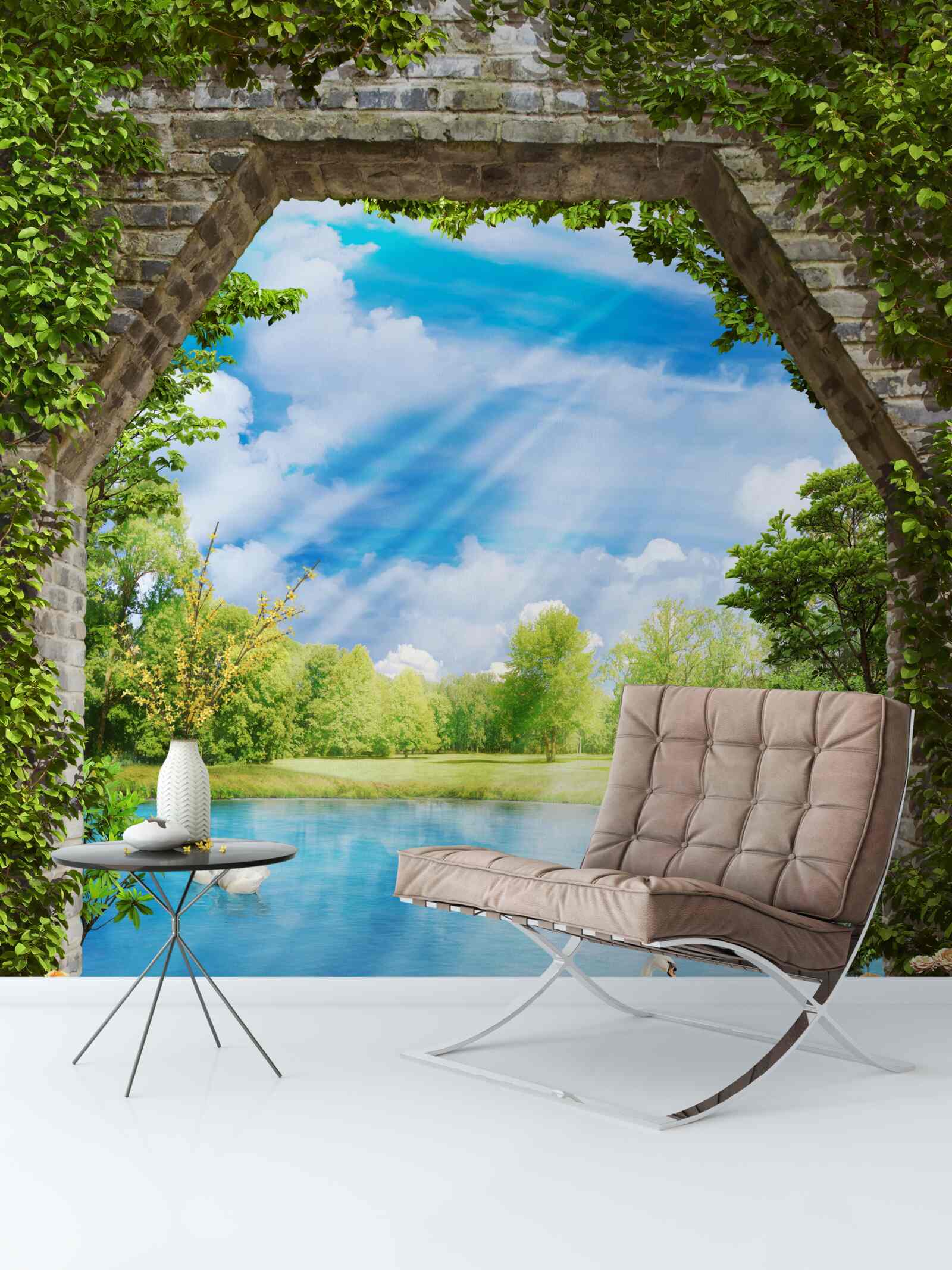 Fototapeta labute s bielym perím plávajú na jazere