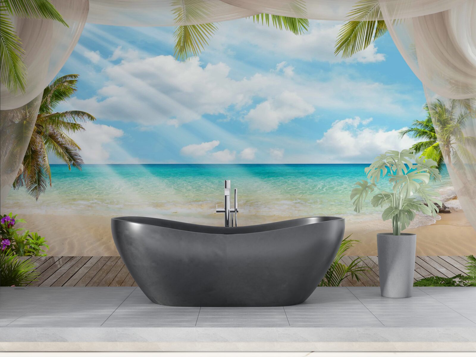 Fototapeta cesta k oceánu cez závoj