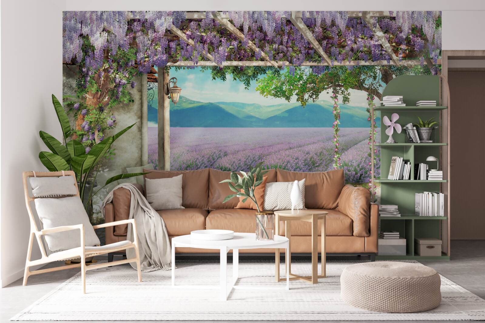 Fototapeta vedľa levanduľového poľa je hojdačka