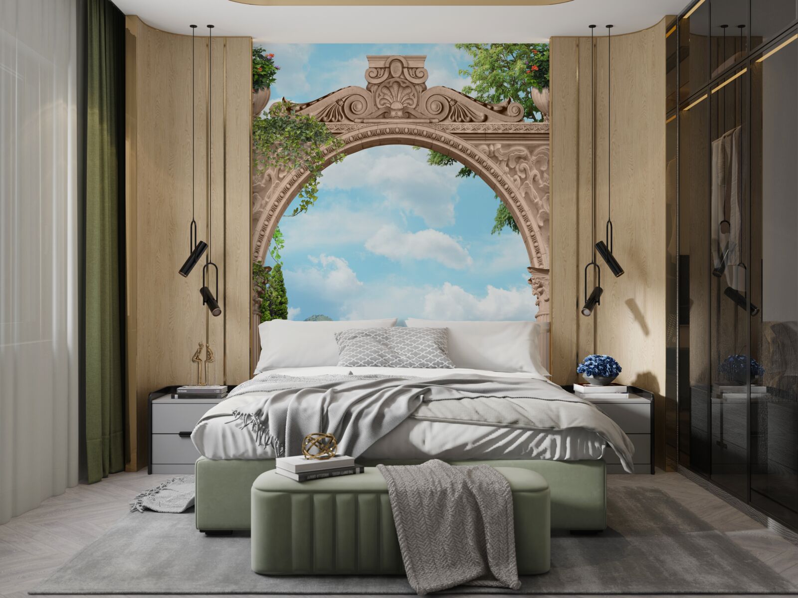 Fototapeta loggia s klenutými dverami a krásnou krajinou