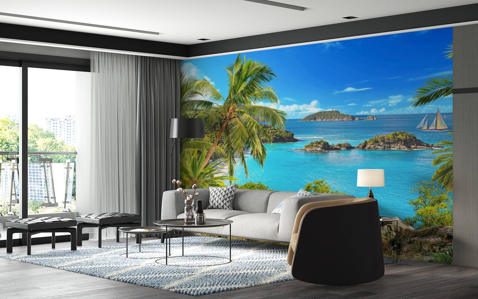 Fototapeta oceán a kokosové palmy