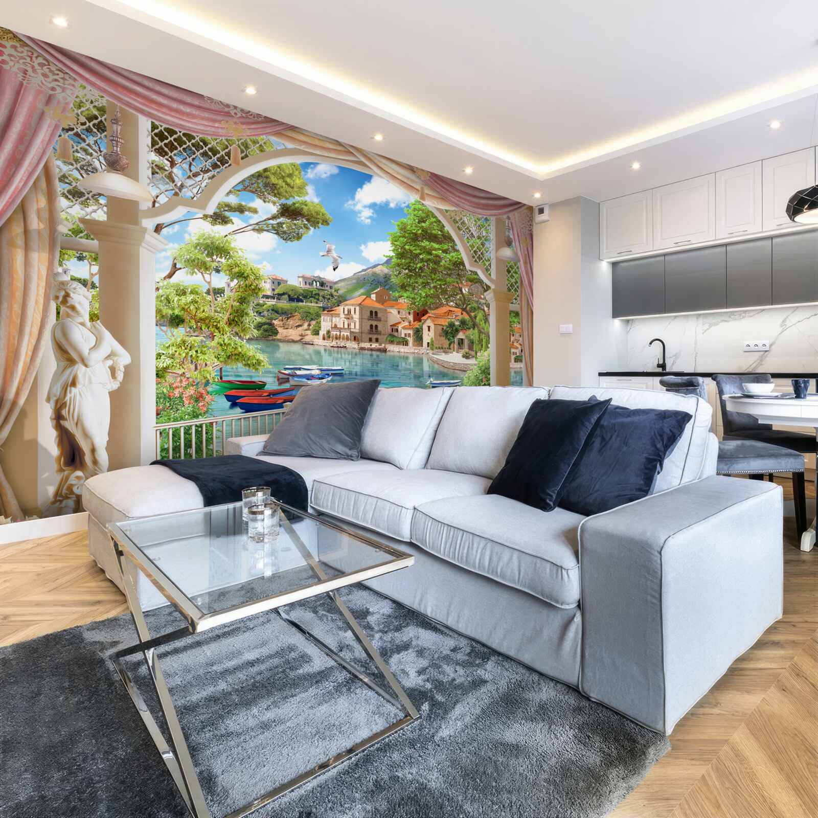 Fototapeta balkón s výhľadom na more a lode