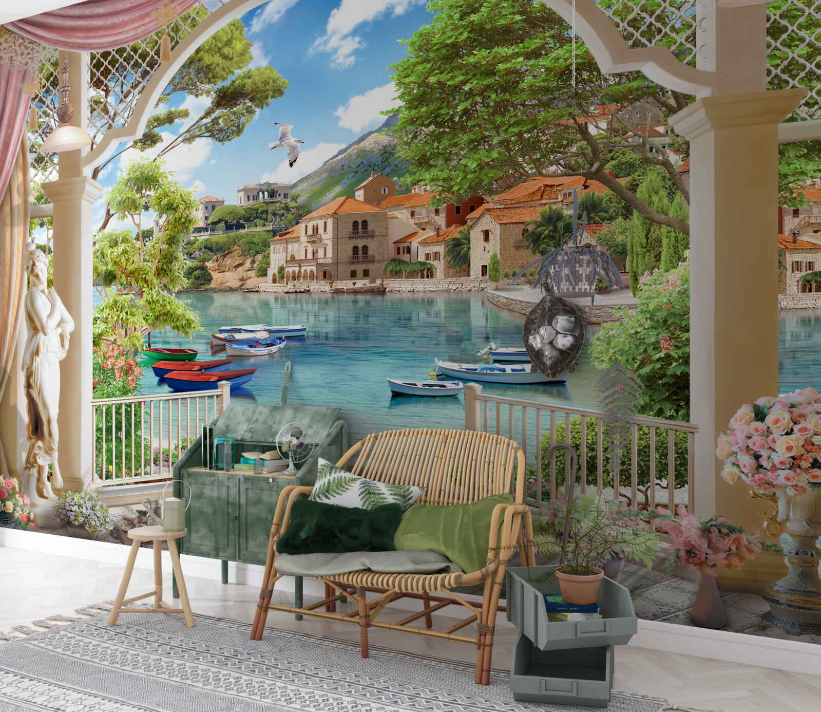 Fototapeta balkón s výhľadom na more a lode