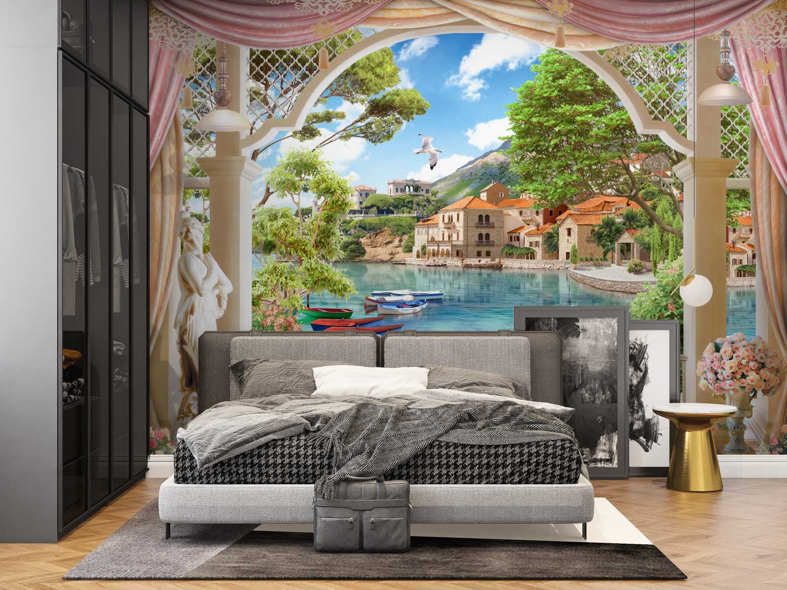 Fototapeta balkón s výhľadom na more a lode