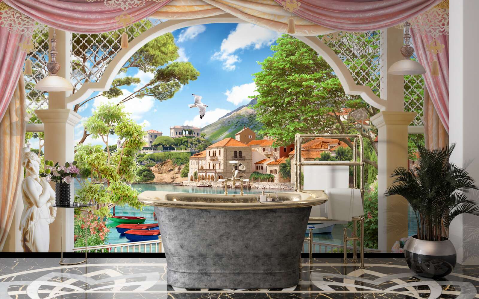 Fototapeta balkón s výhľadom na more a lode