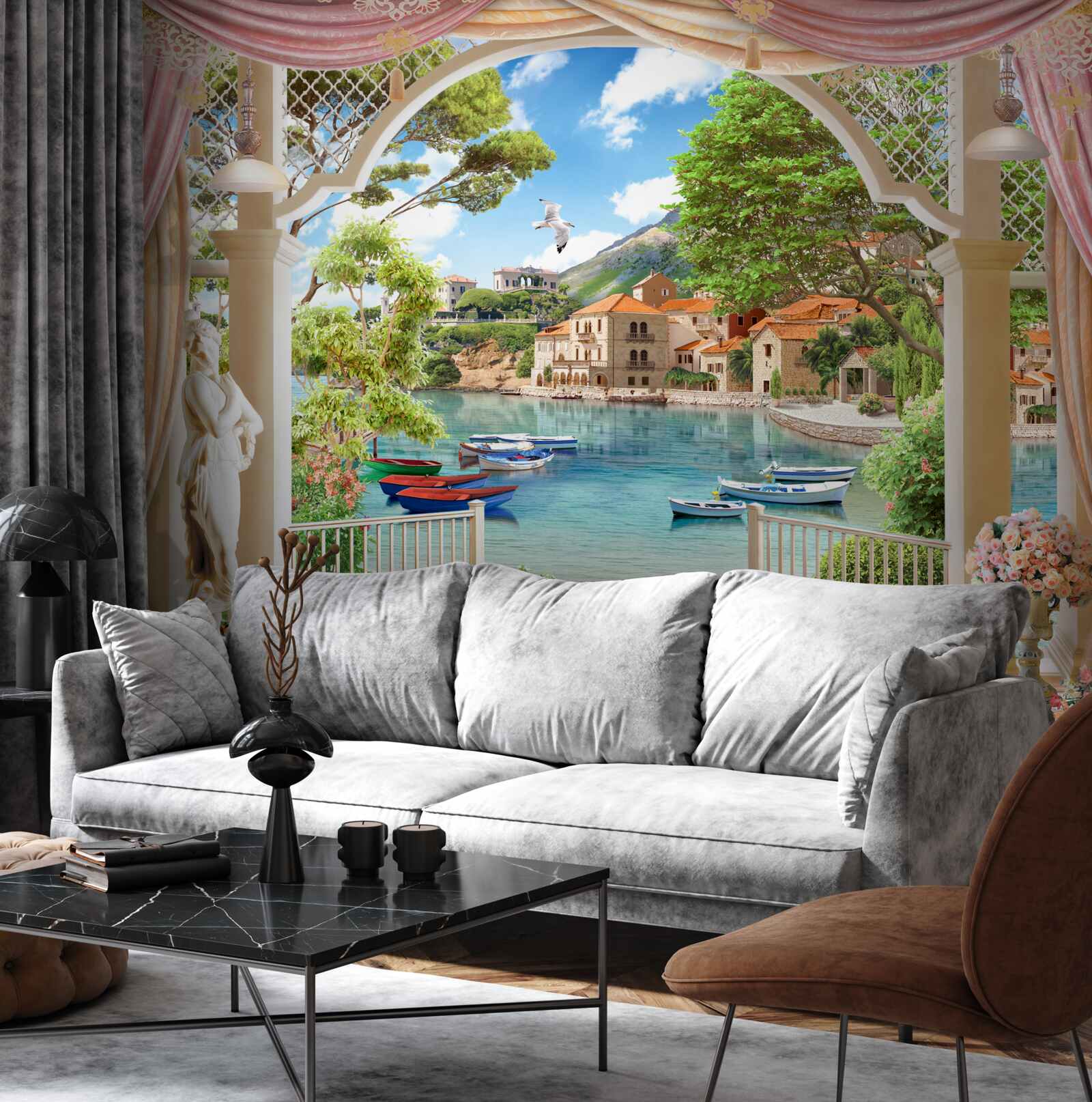 Fototapeta balkón s výhľadom na more a lode