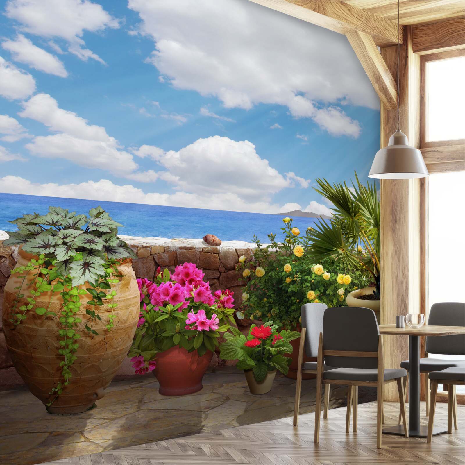 Fototapeta balkón s kvetináčmi