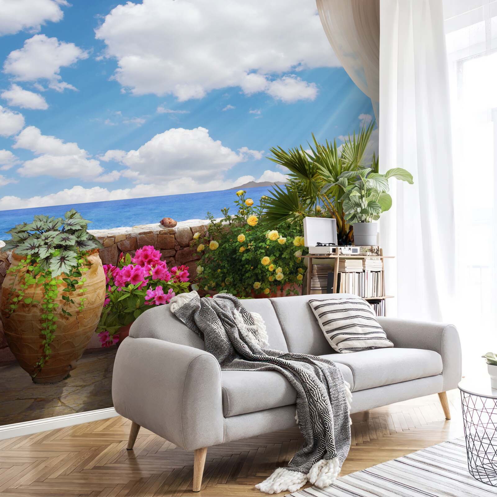 Fototapeta balkón s kvetináčmi