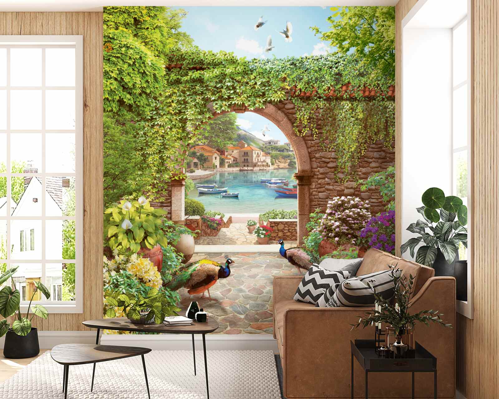 Fototapeta pávy pri kamennom oblúku