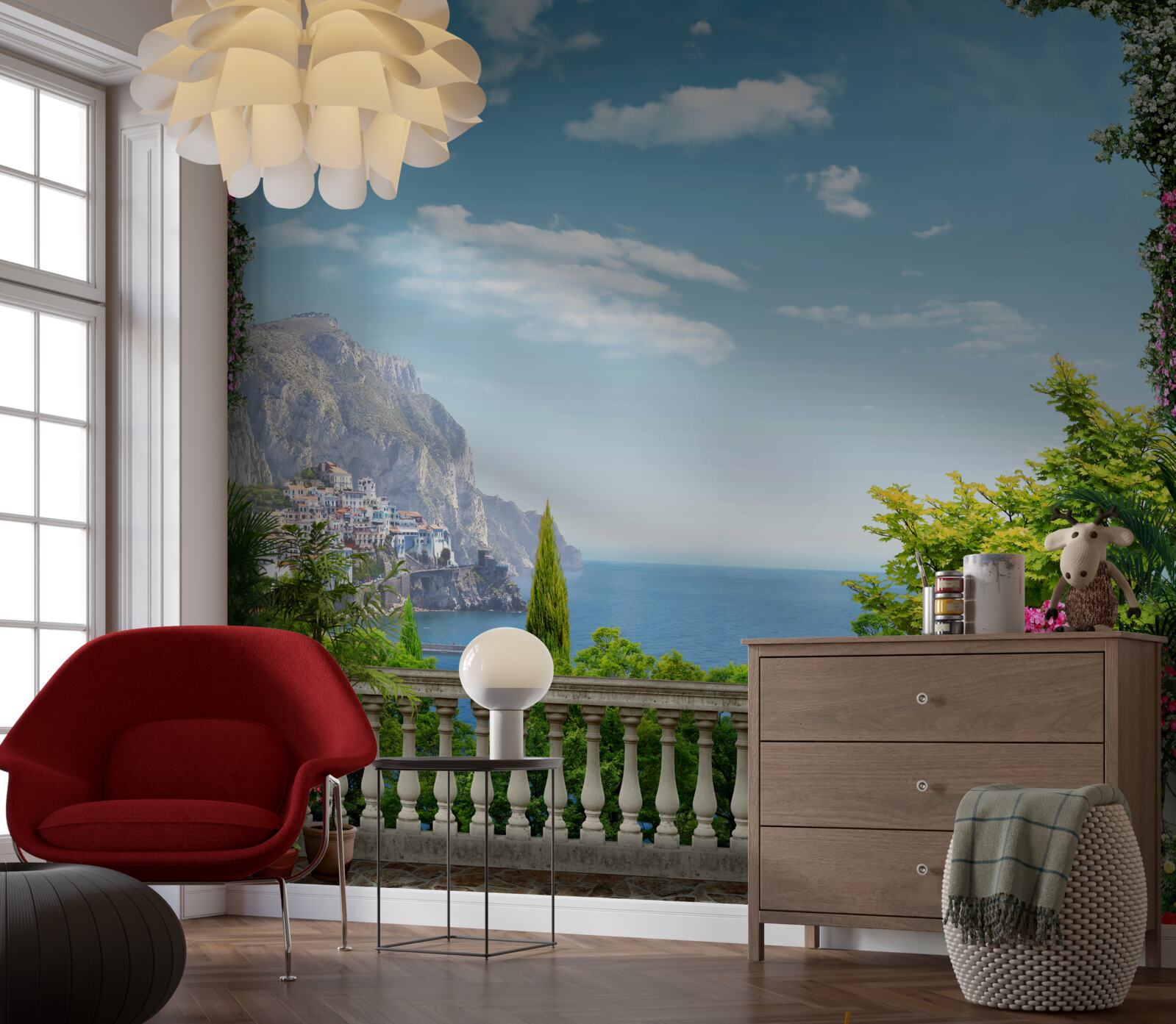 Fototapeta panoráma z balkóna s výhľadom na hory a more