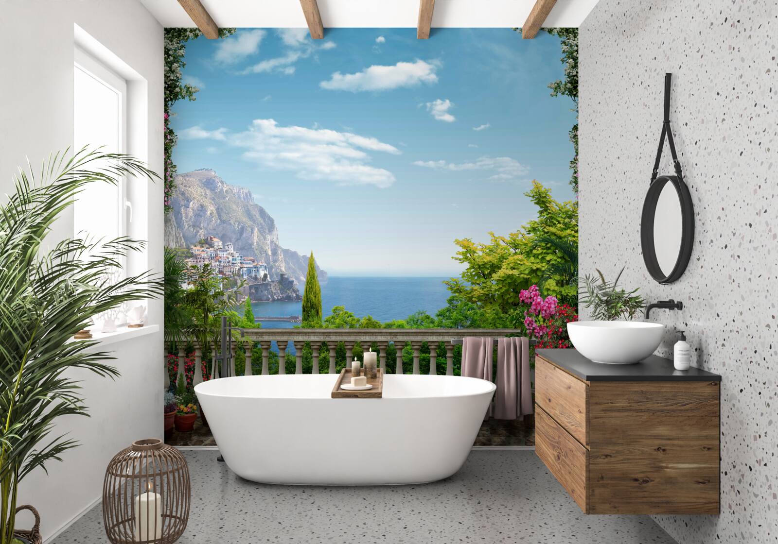 Fototapeta panoráma z balkóna s výhľadom na hory a more