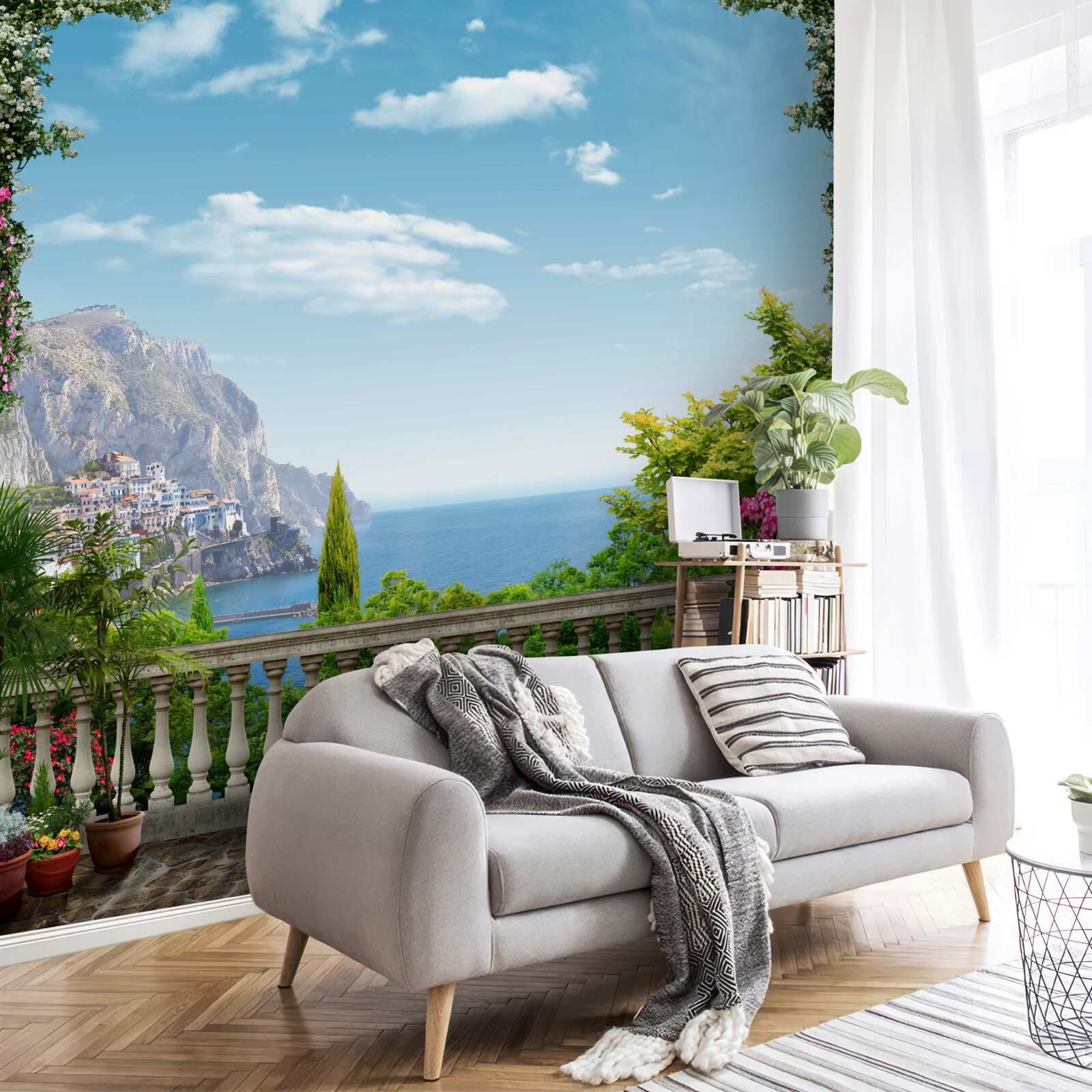 Fototapeta panoráma z balkóna s výhľadom na hory a more