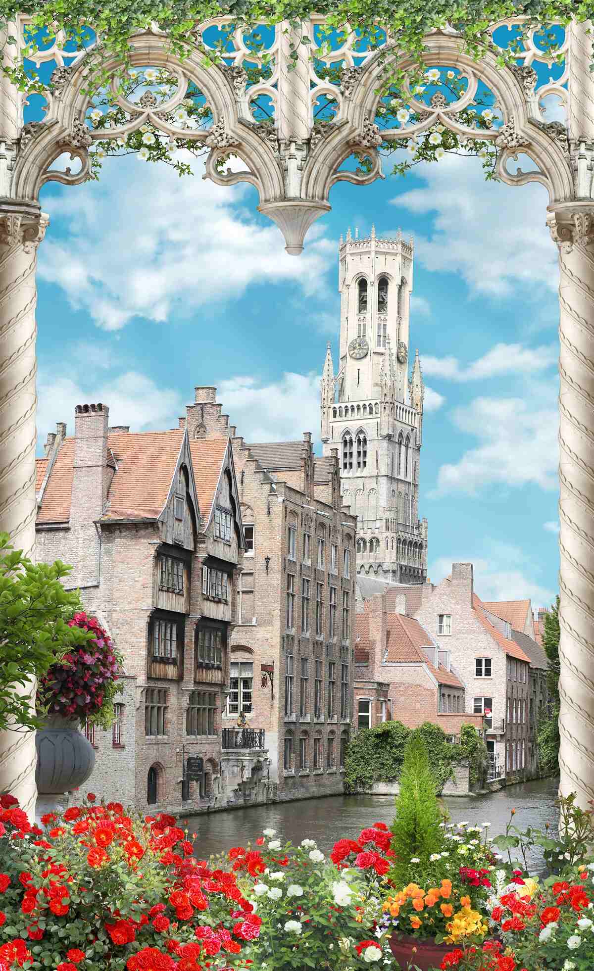 Fototapeta panoráma budov z okna