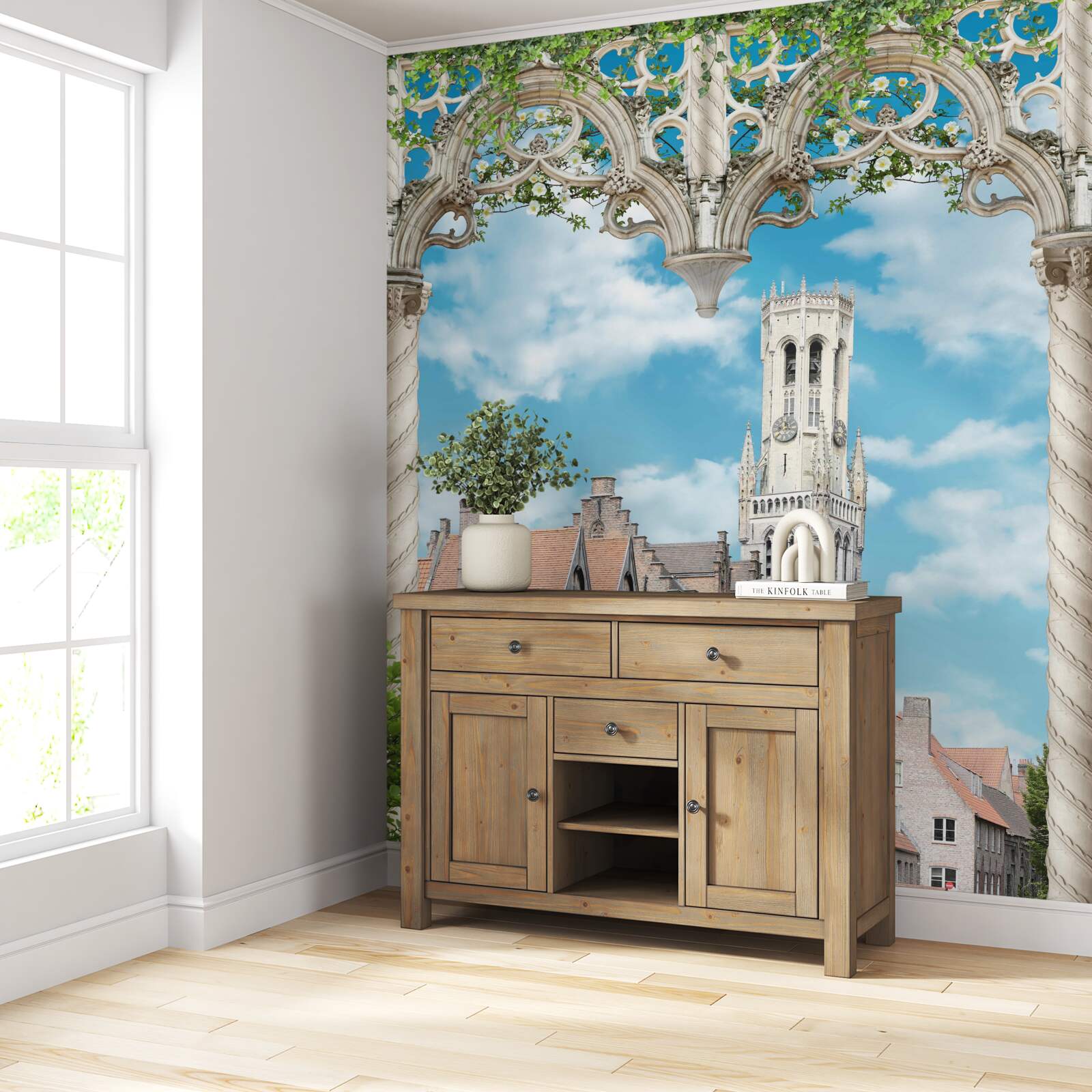 Fototapeta panoráma budov z okna