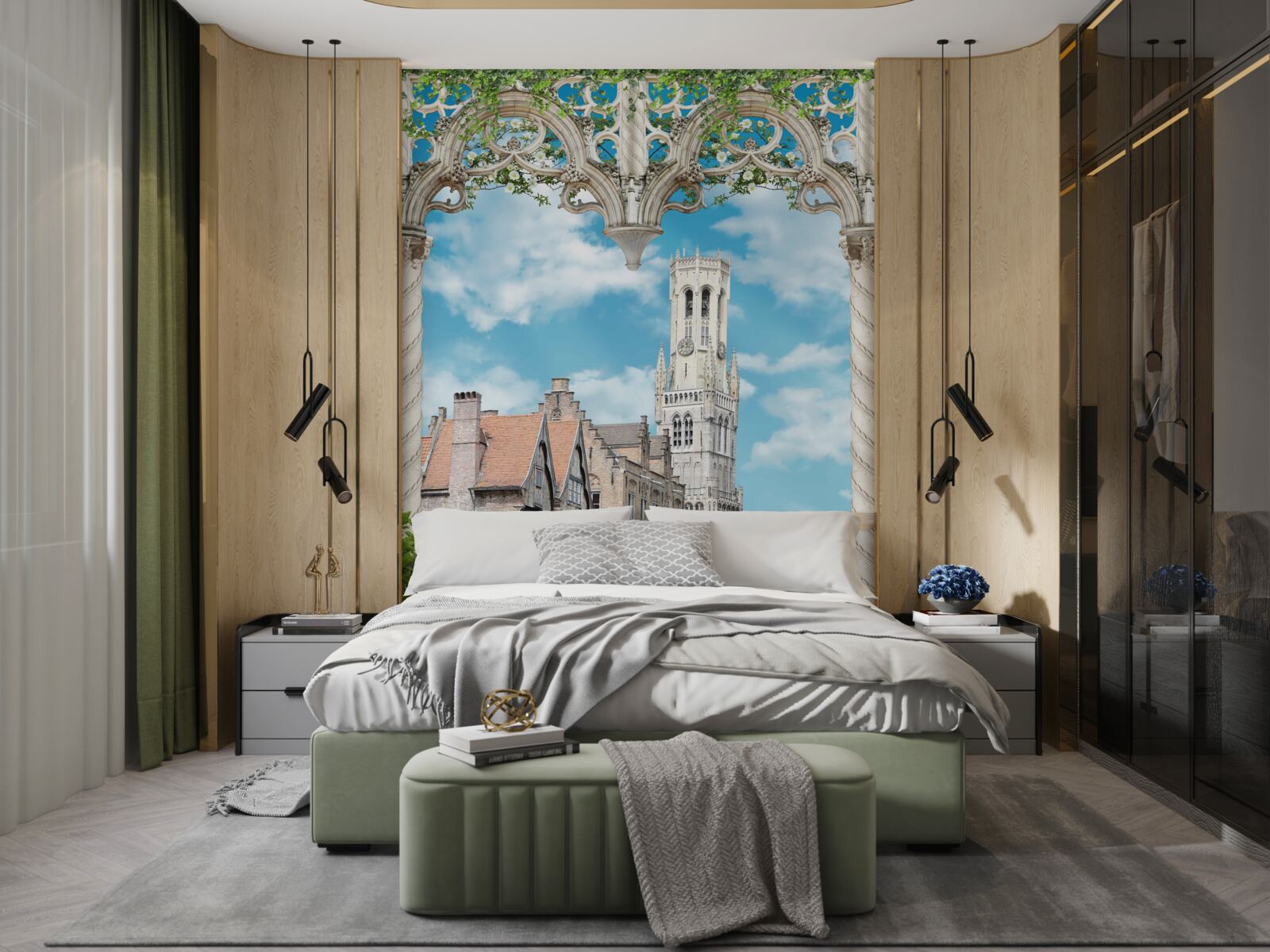 Fototapeta panoráma budov z okna