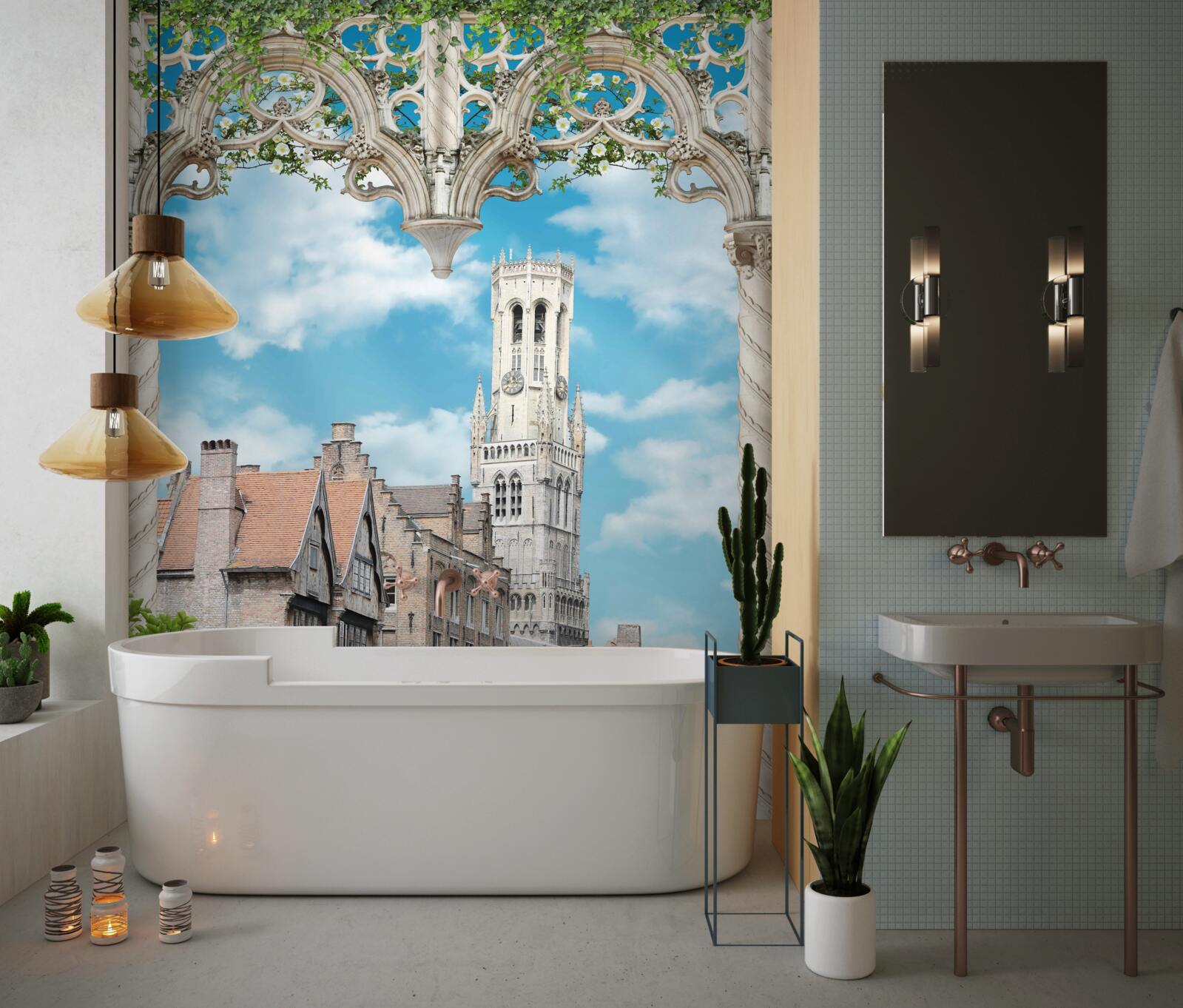 Fototapeta panoráma budov z okna