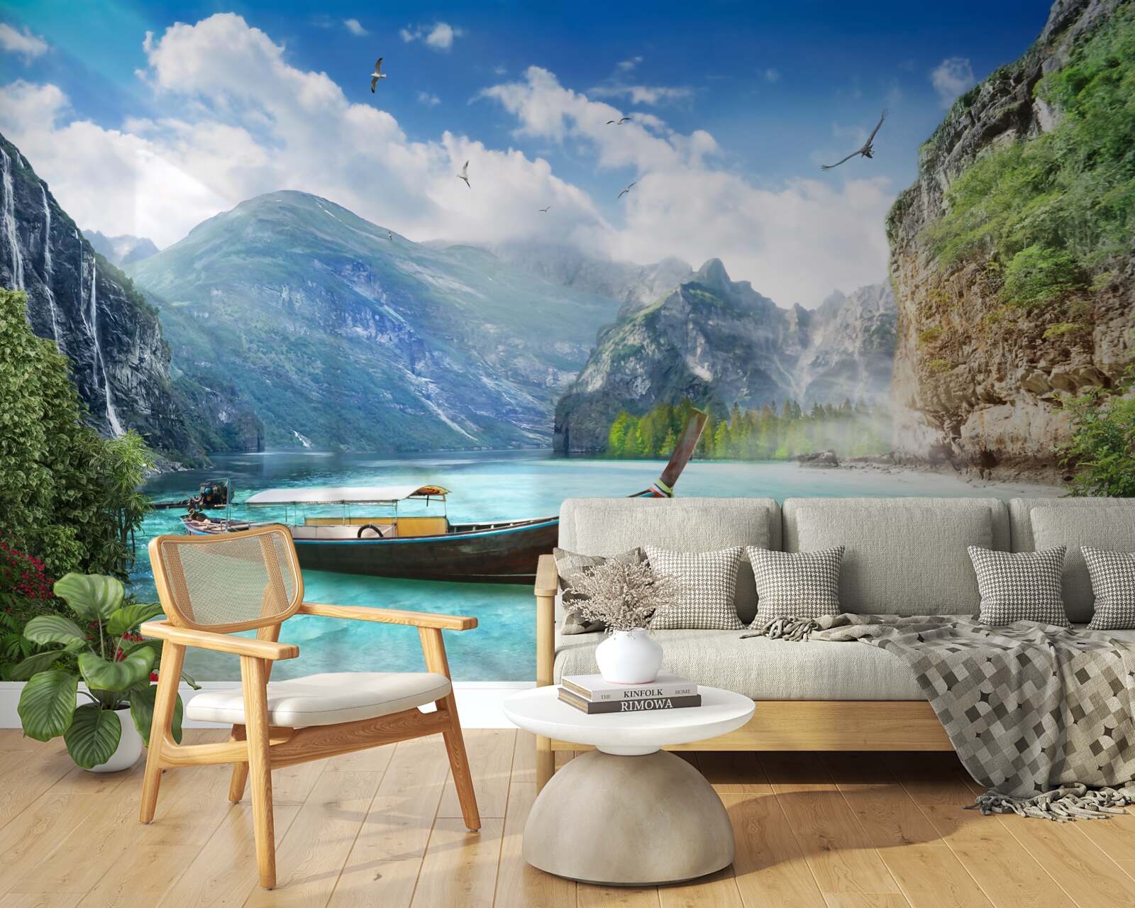 Fototapeta loď na jazere v horách