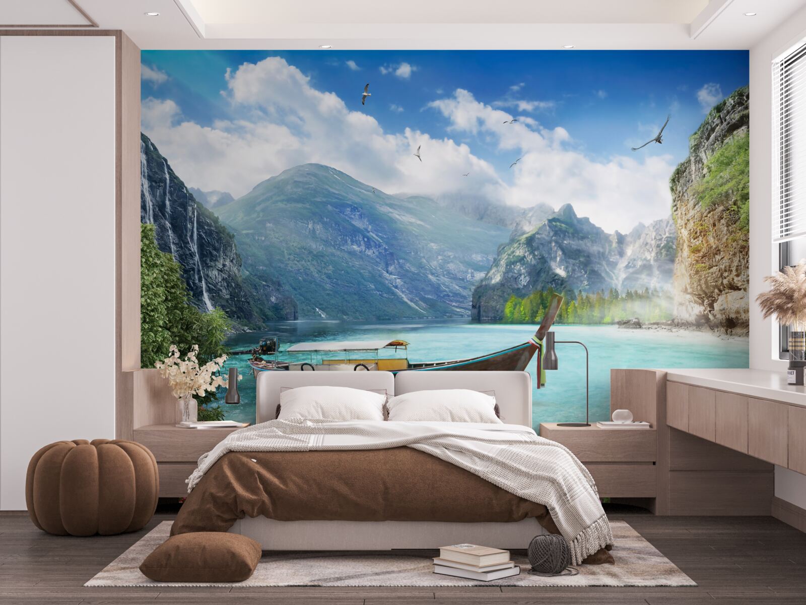 Fototapeta loď na jazere v horách