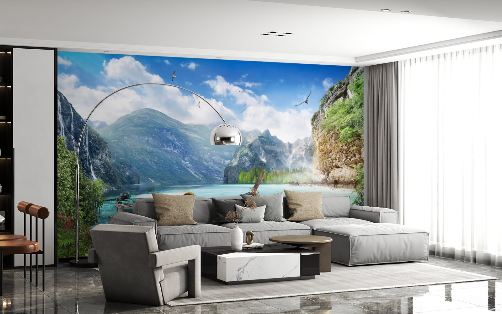 Fototapeta loď na jazere v horách