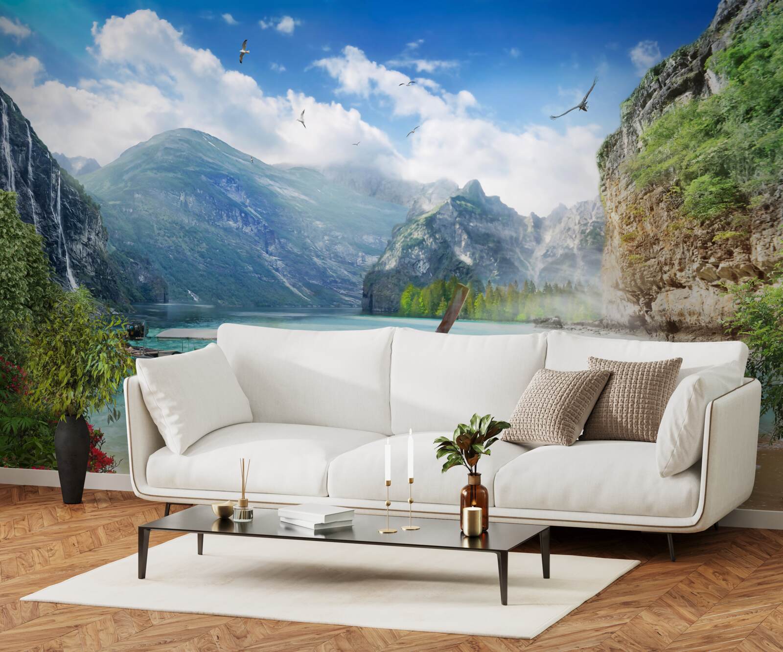 Fototapeta loď na jazere v horách