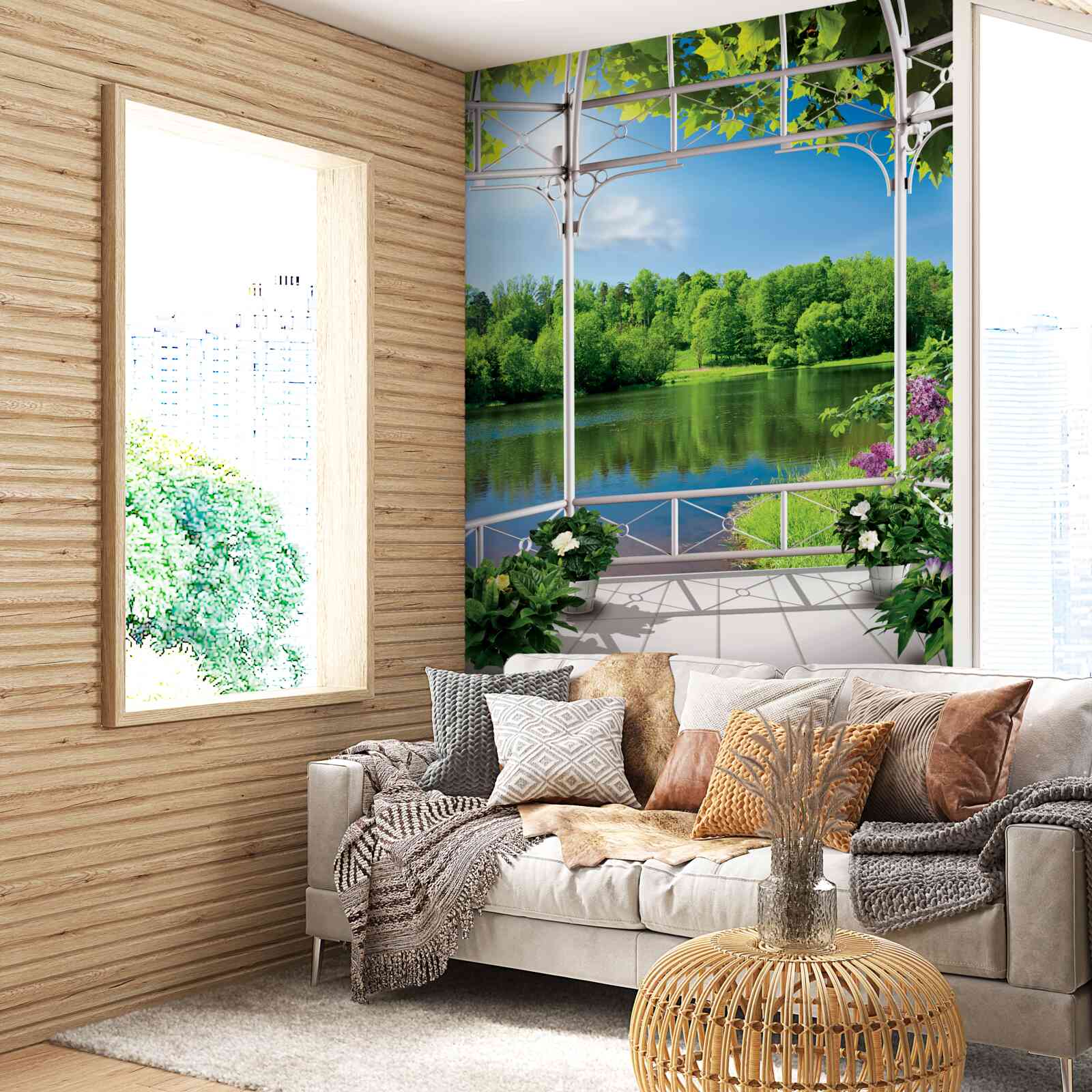 Fototapeta pavilón s rastlinami pri jazierku