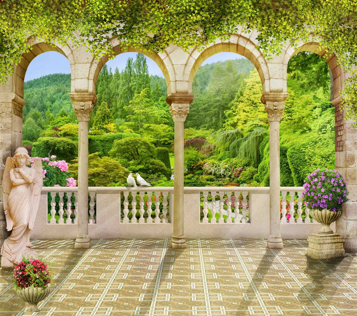 Fototapeta balkón so stĺpmi vo forme oblúkov