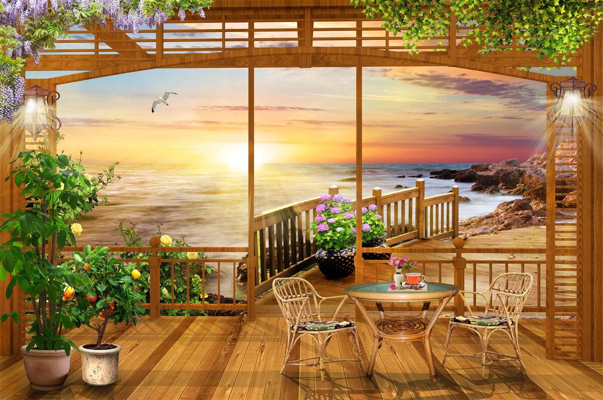Fototapeta terasa s výhľadom na more