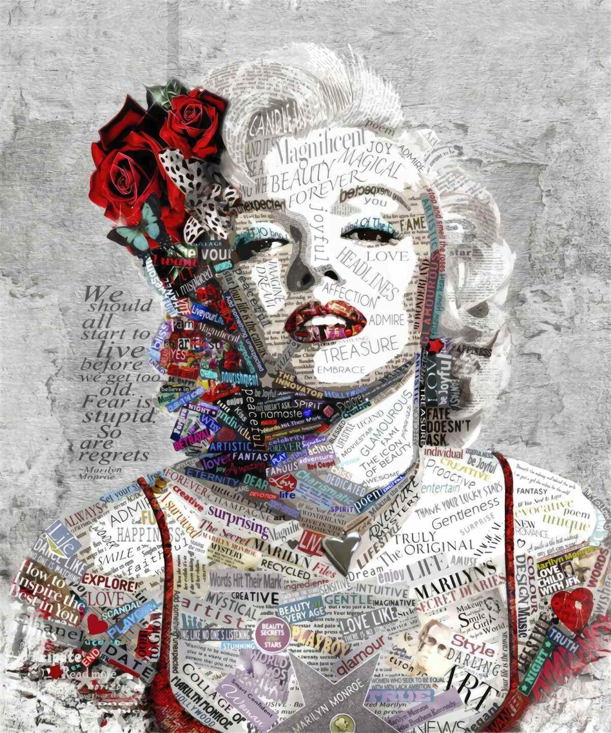 Fototapeta Marilyn Monroe s červenými ružami vo vlasoch