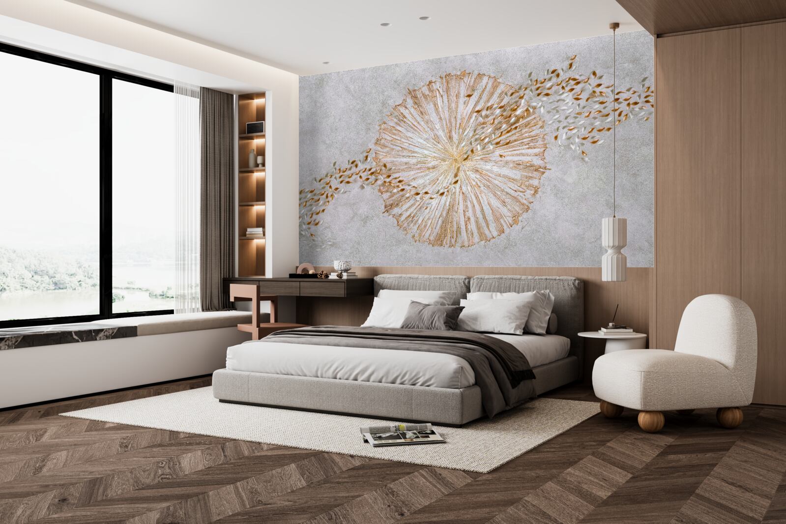 Fototapeta kruh zlata a plávajúce lístky