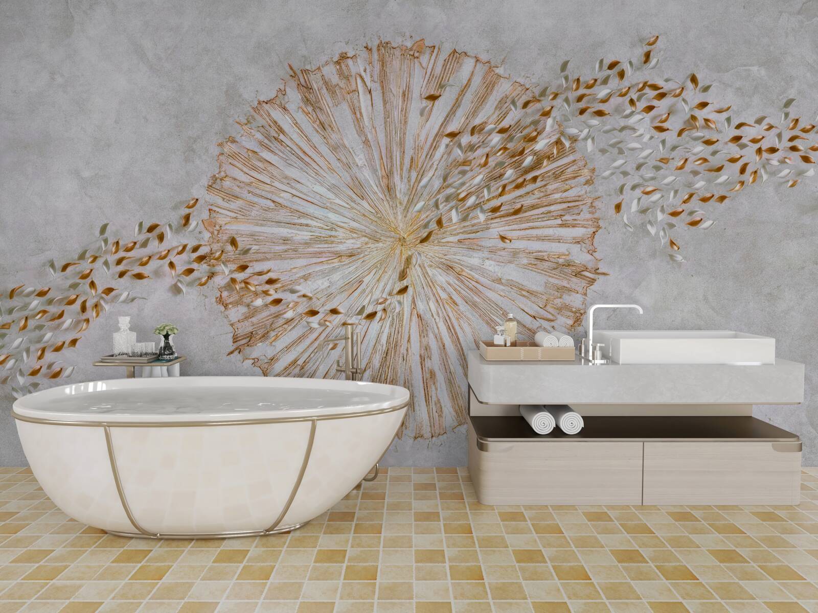 Fototapeta kruh zlata a plávajúce lístky