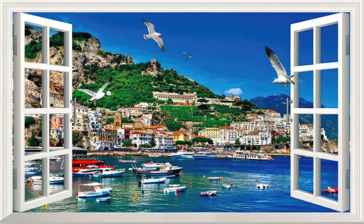 Fototapeta z okna panoramatický výhľad na more a mesto