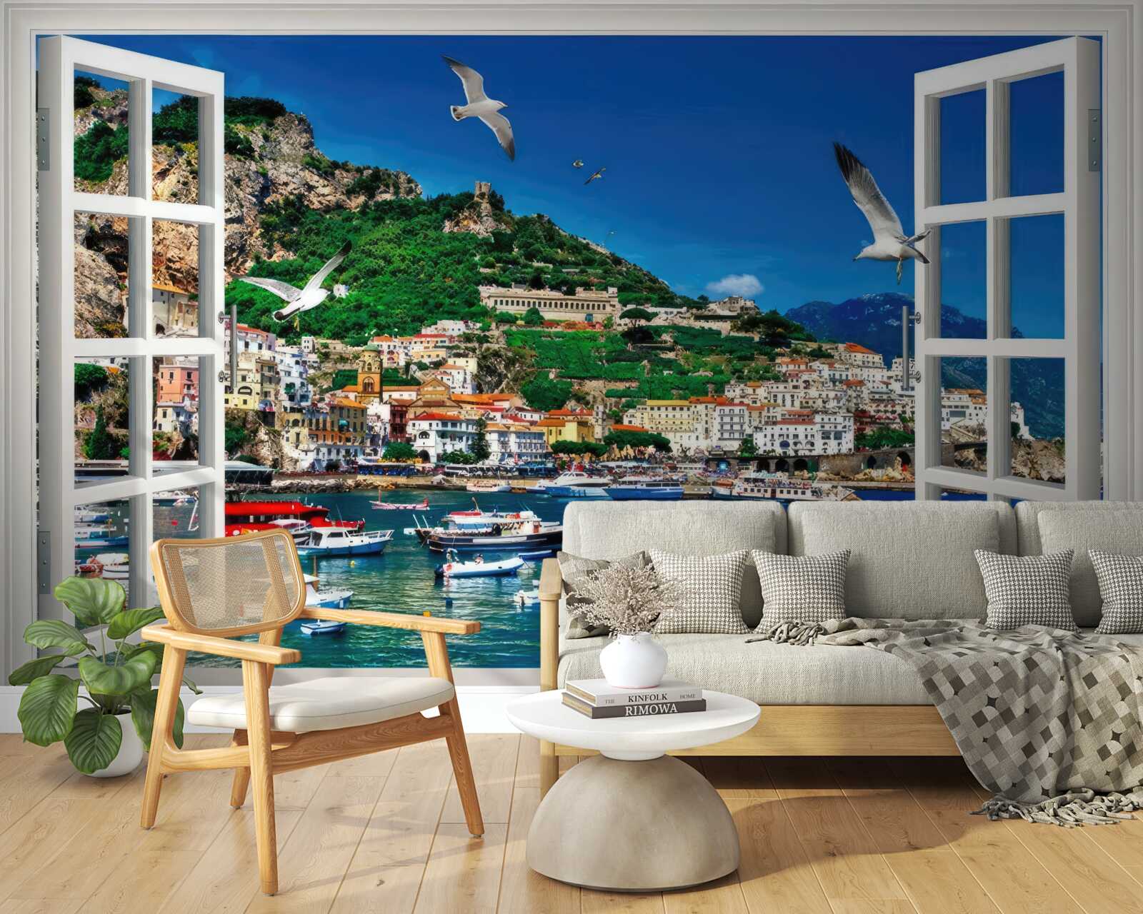 Fototapeta z okna panoramatický výhľad na more a mesto