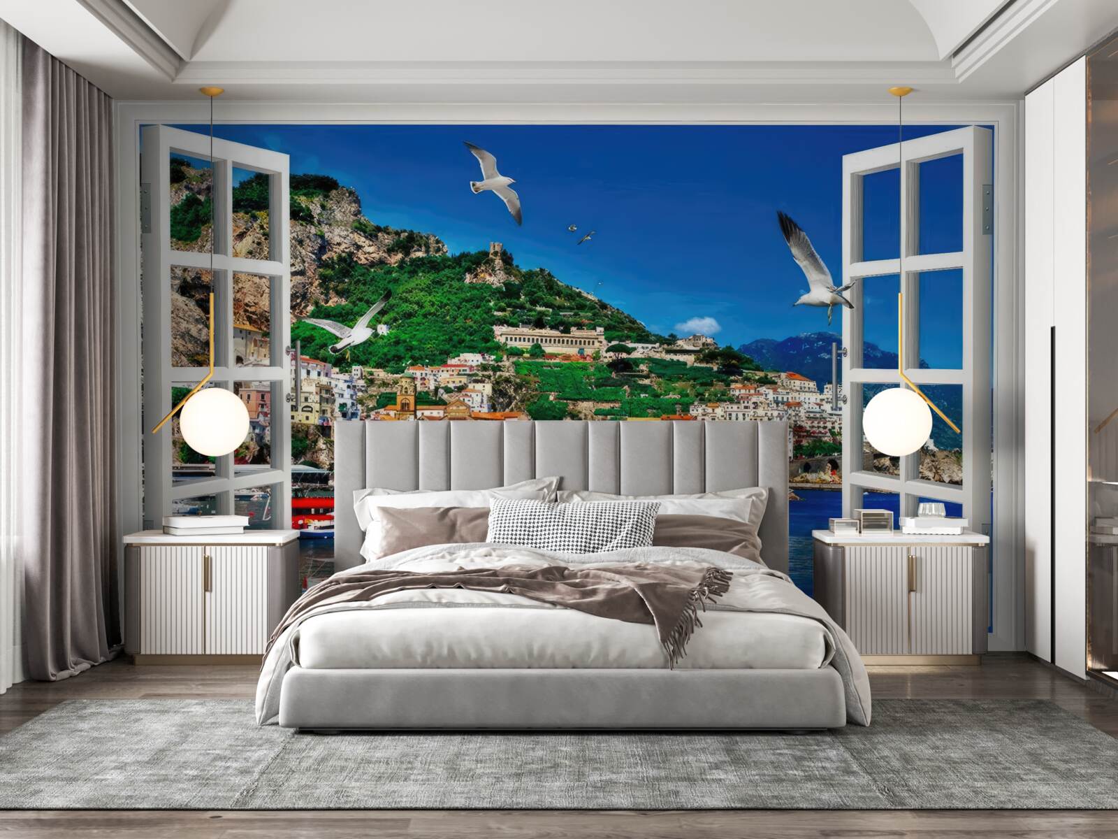 Fototapeta z okna panoramatický výhľad na more a mesto