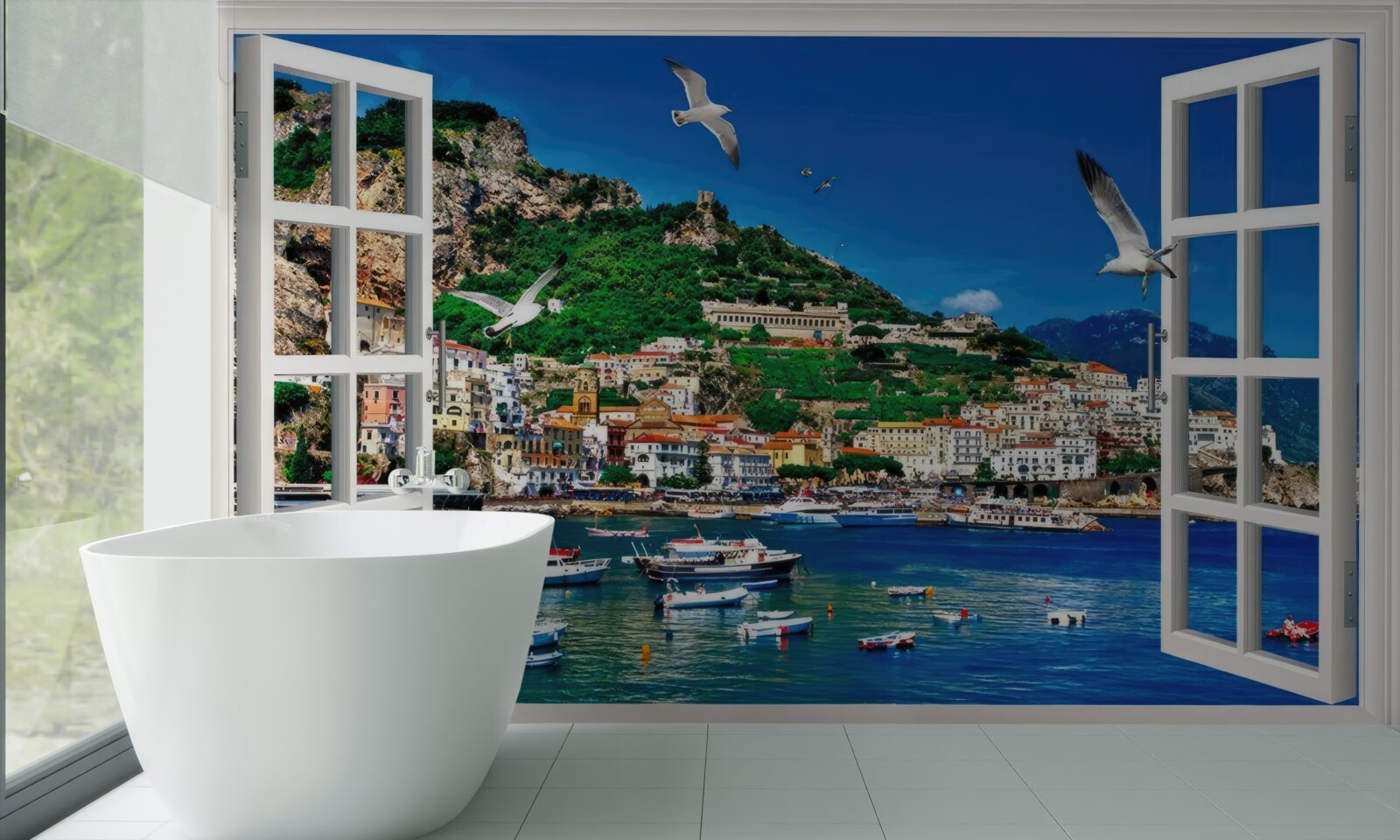 Fototapeta z okna panoramatický výhľad na more a mesto