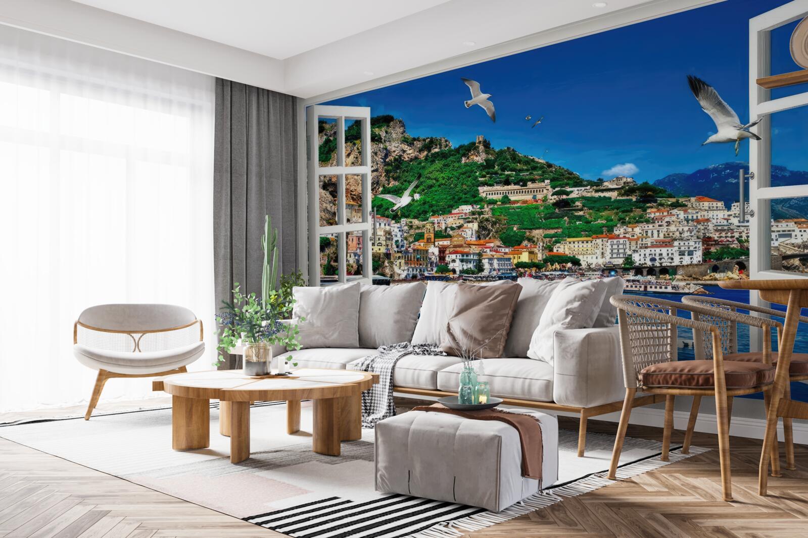 Fototapeta z okna panoramatický výhľad na more a mesto