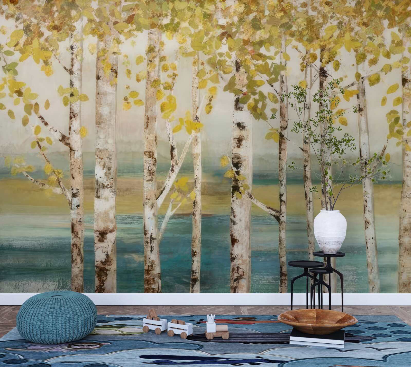 Fototapeta stromy so žltými listami stoja pri vode