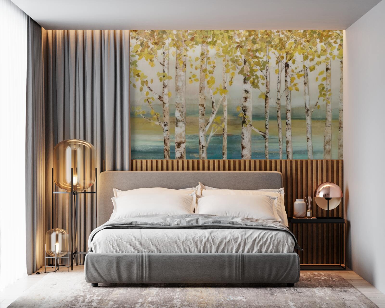 Fototapeta stromy so žltými listami stoja pri vode