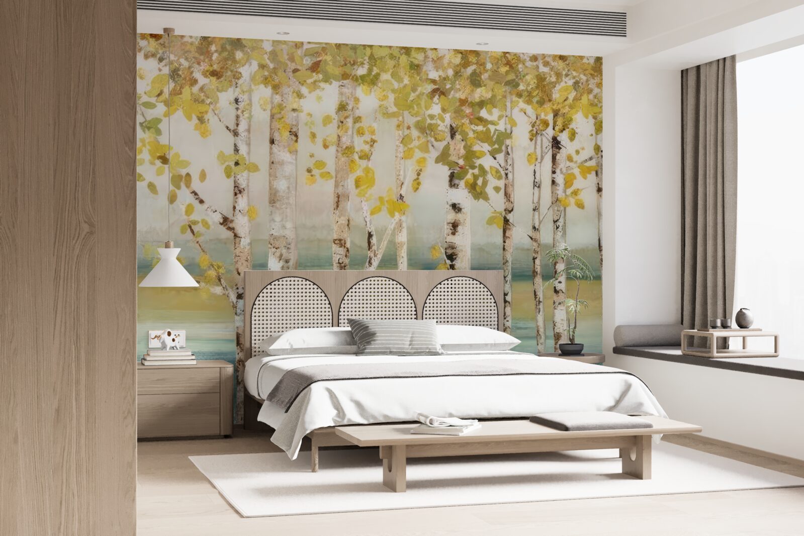 Fototapeta stromy so žltými listami stoja pri vode