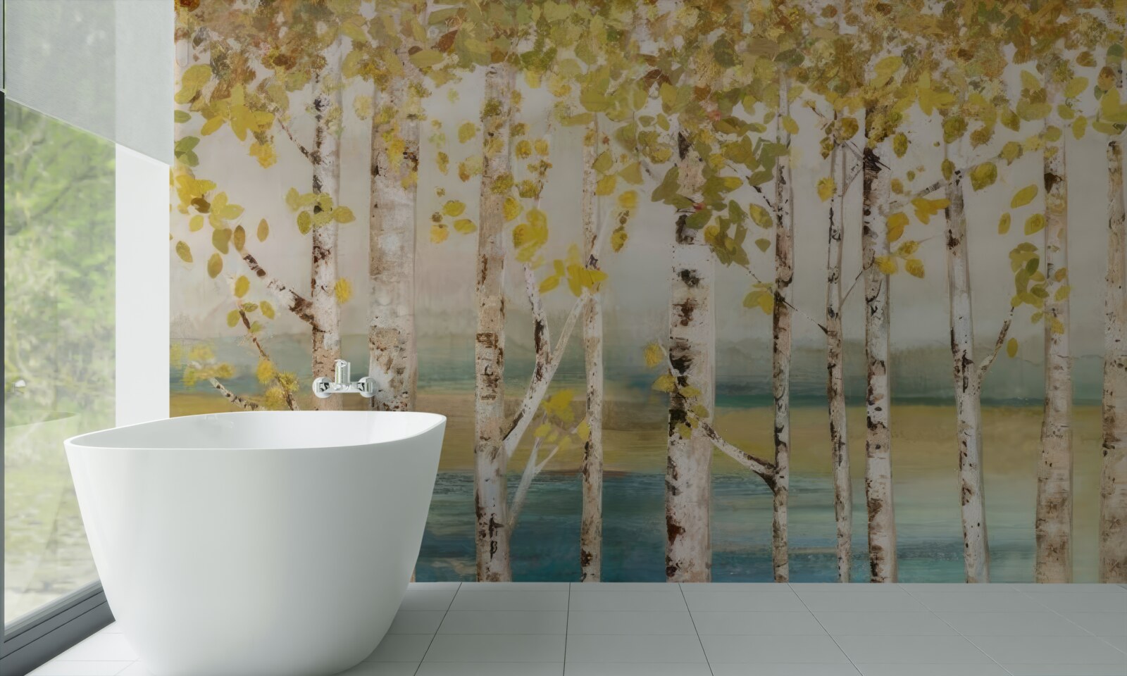 Fototapeta stromy so žltými listami stoja pri vode