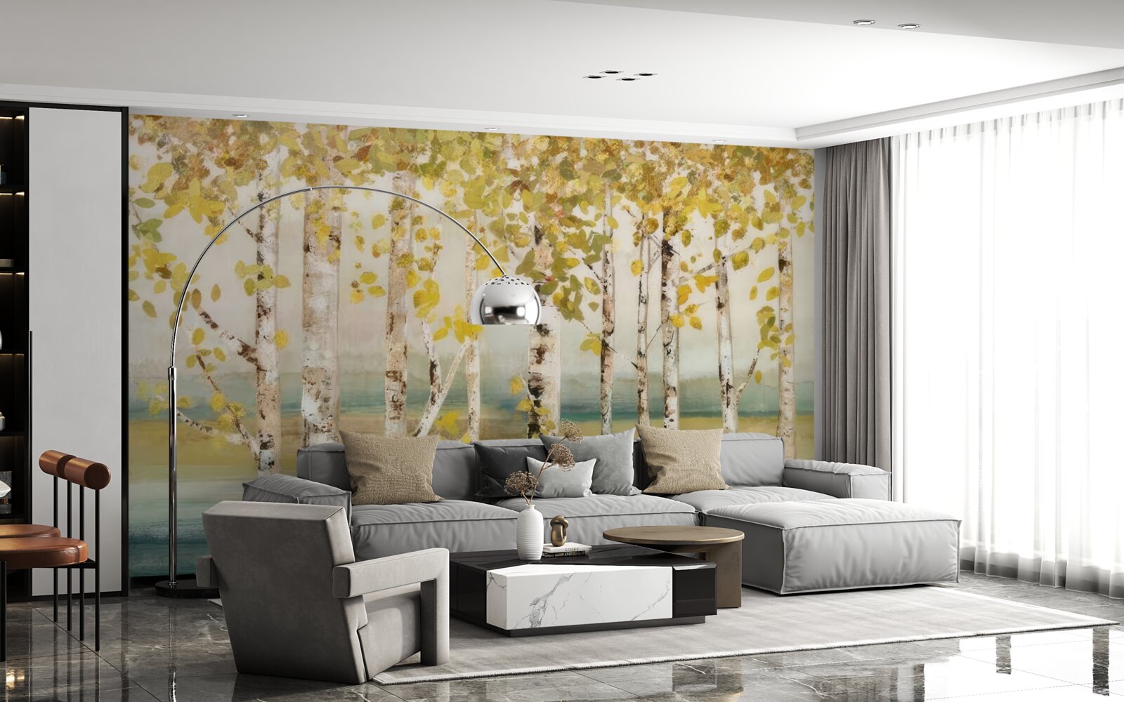 Fototapeta stromy so žltými listami stoja pri vode