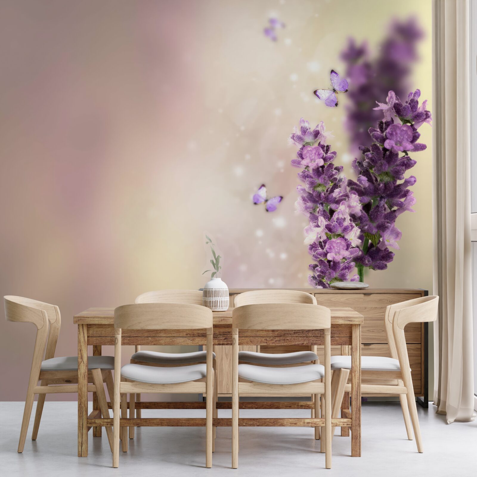 Fototapeta levanduľa obklopená vlajúcimi motýľmi