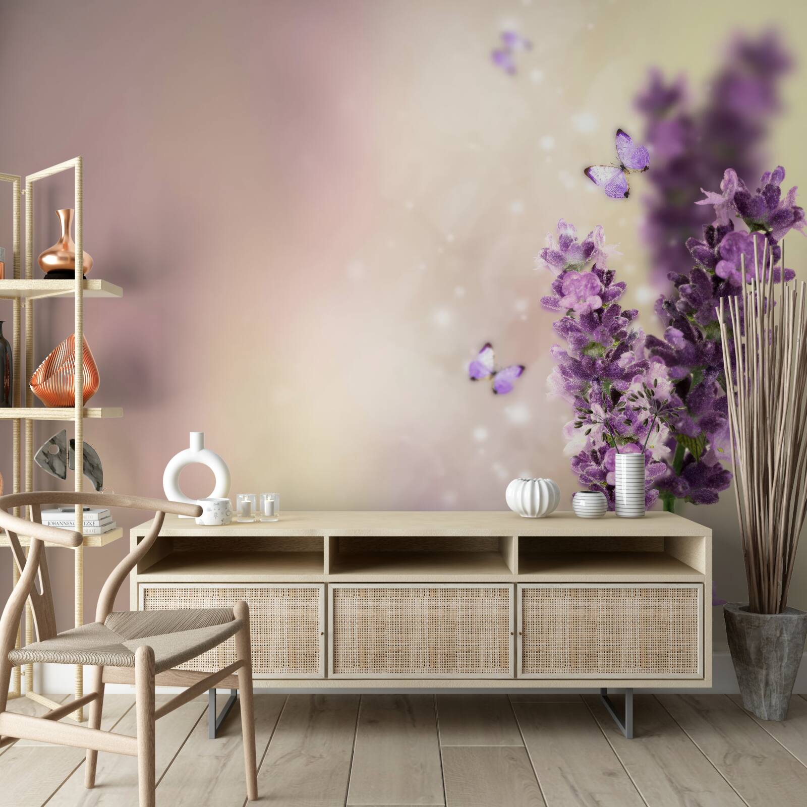 Fototapeta levanduľa obklopená vlajúcimi motýľmi