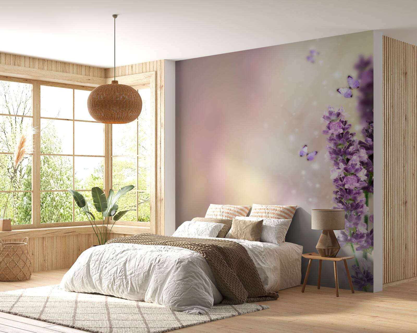 Fototapeta levanduľa obklopená vlajúcimi motýľmi