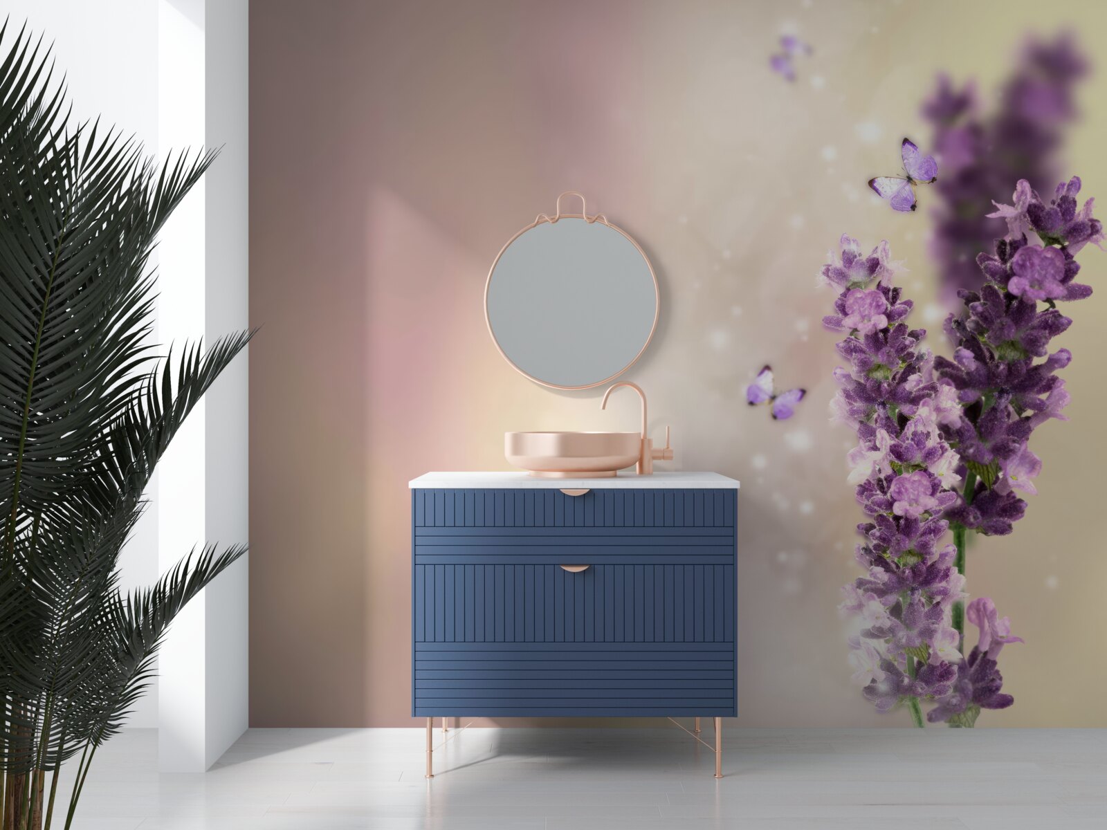 Fototapeta levanduľa obklopená vlajúcimi motýľmi