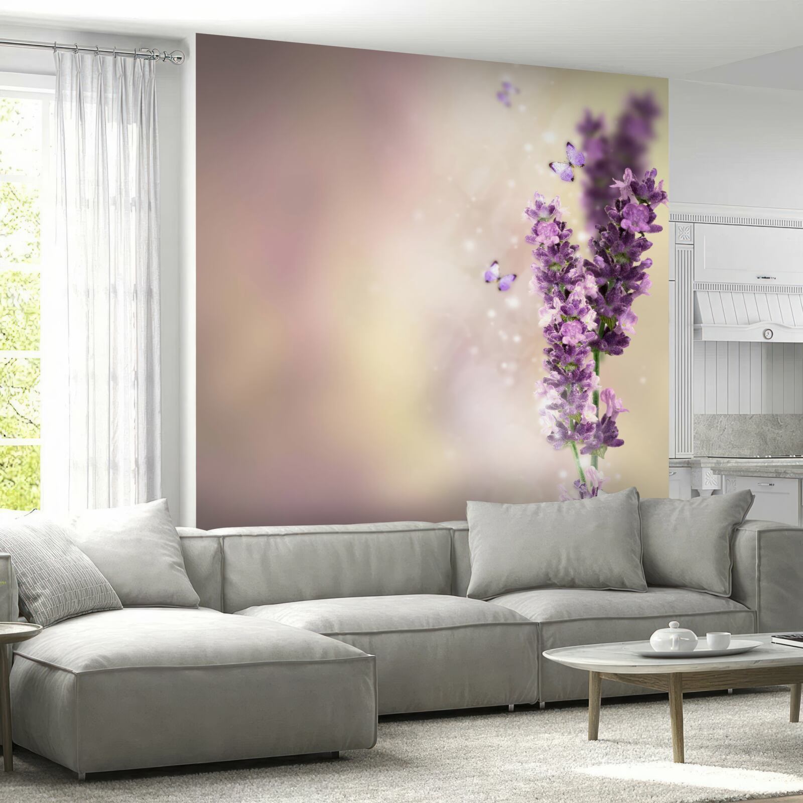 Fototapeta levanduľa obklopená vlajúcimi motýľmi